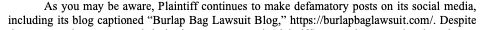 Excerpt from opposing counsel's letter calling our blog posts defamatory