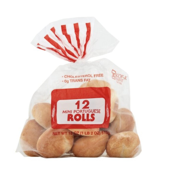 Vieira's Bakery Portuguese rolls in the original red-and-white bag Vieira's used for decades